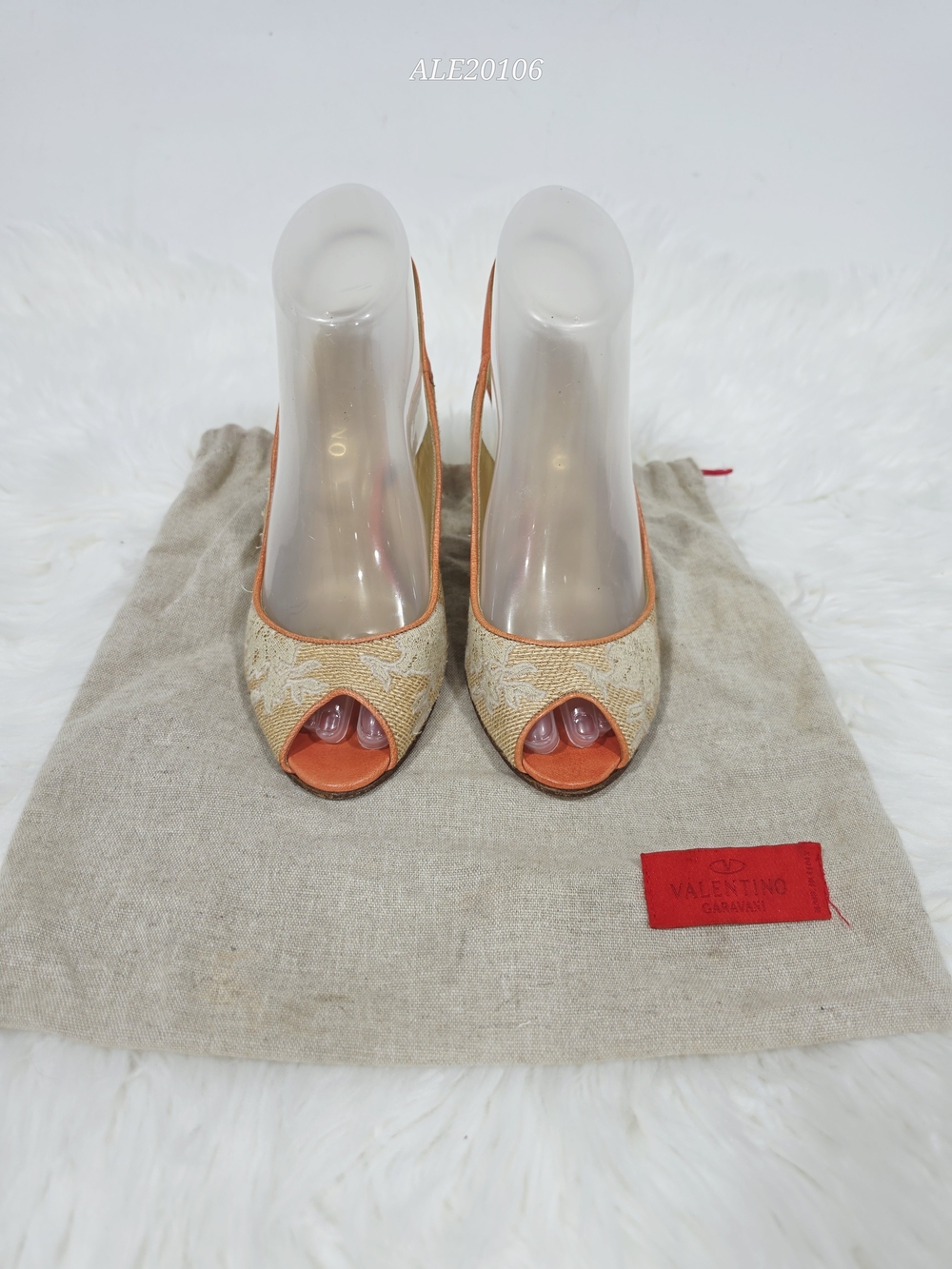 Valentino Garavani Beige Floral Jacquard Slingback Wedge Sandals EU 37.5